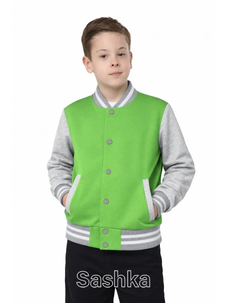 Бомбер для хлопчика Sashka трикотажний (двунитка) салатово-сірий, розмір 98-182